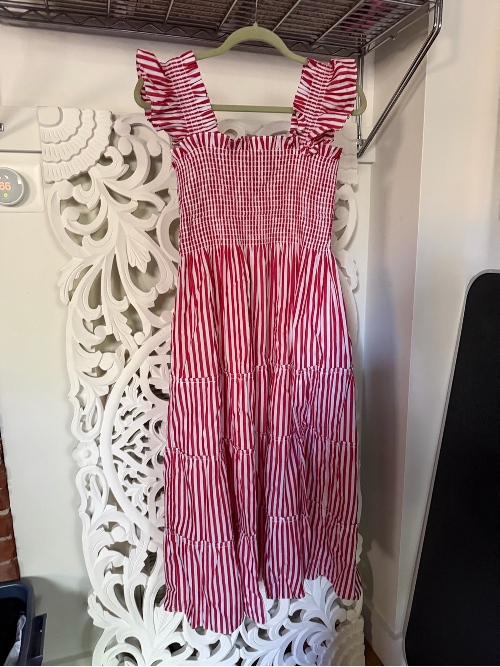 Hill House Red & White Striped Smocked Midi Dress